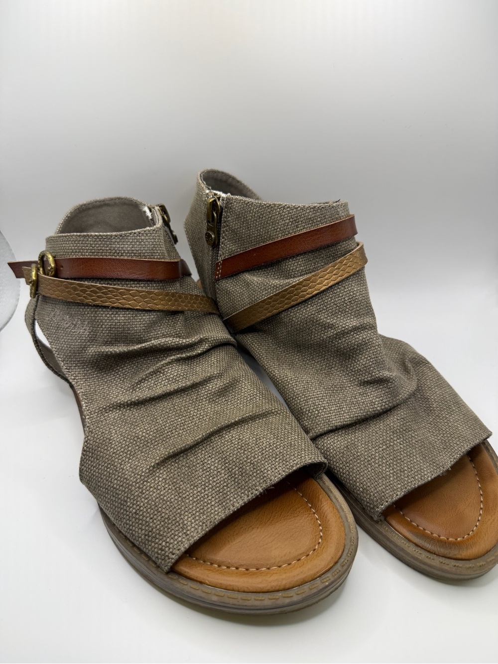 Blowfish Taupe Open-Toe Ankle Wrap Sandals with Brown Straps - Picture 2 of 8